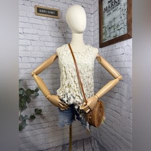 Adiva embroidered overly floral beige tank top